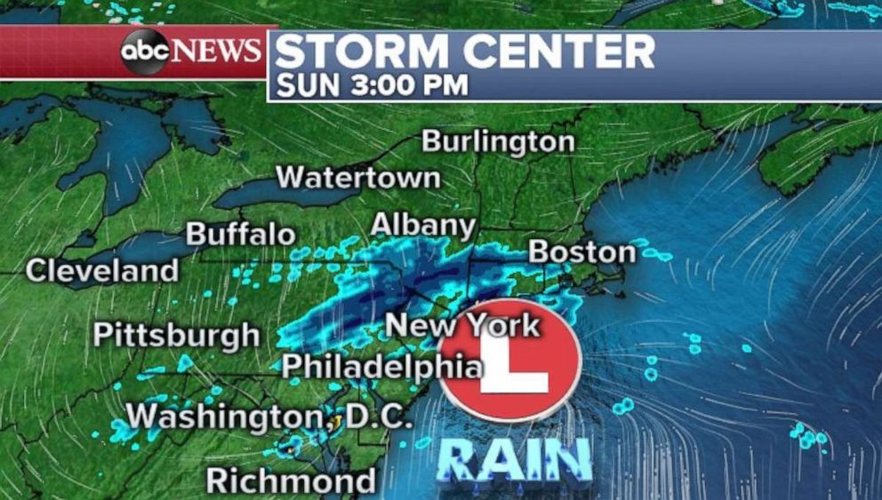 PHOTO: Storms will break up as it arrives in the Northeast on Sunday afternoon.