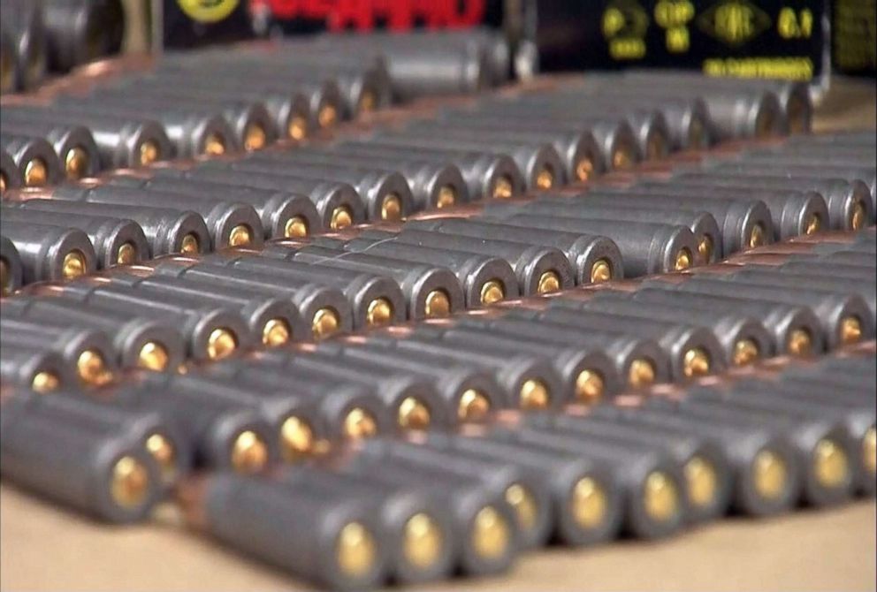 PHOTO: Ammunition is seen on display during a press conference where Upper Darby Police Superintendent Michael Chitwood told the media about weapons and ammunition found to be in possession of An Tso Sun, April 2, 2018.