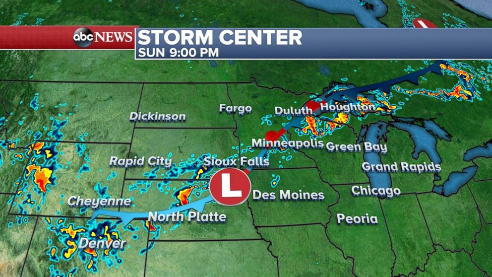 Severe weather is moving across the Northern Plains on Sunday.