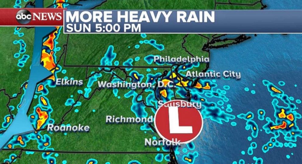 More heavy rain is forecast for Virginia, Maryland and Delaware on Sunday.