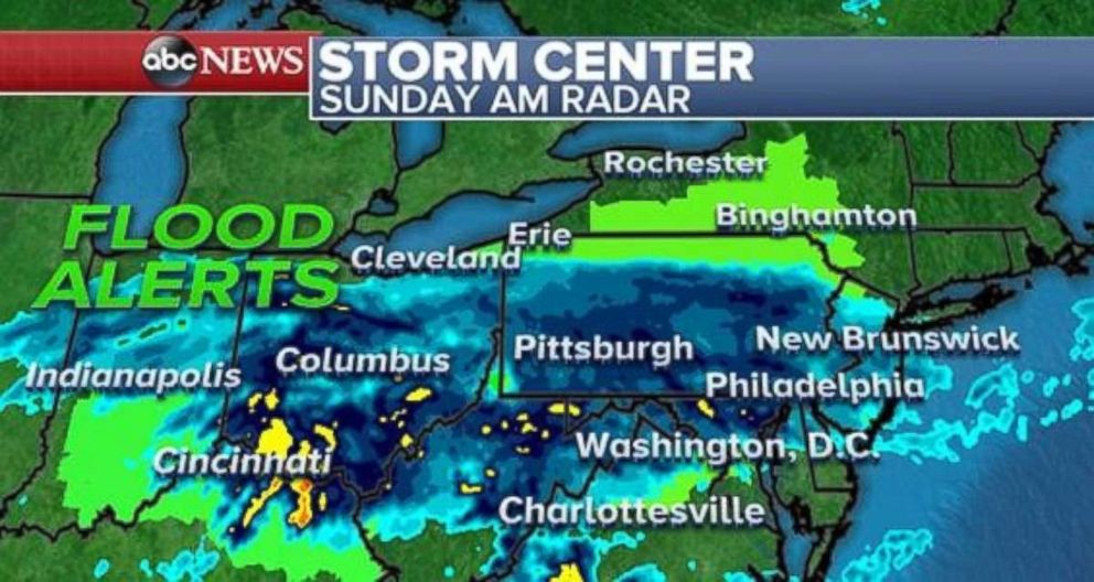 PHOTO: Flood alerts are in place from Indiana to New Jersey on Sunday.