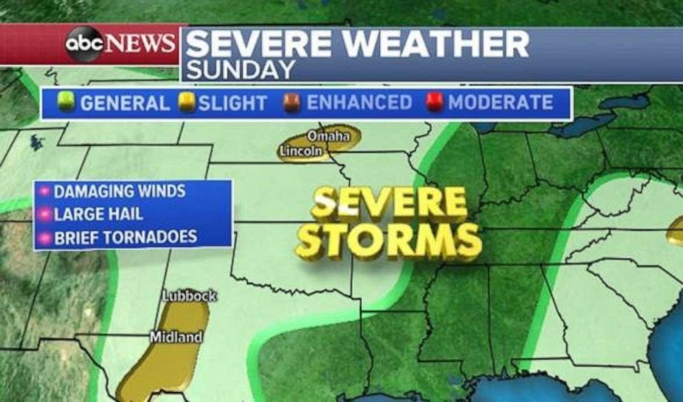 PHOTO: Severe storms are possible in Texas, the central U.S. and the Southeast on Sunday. 