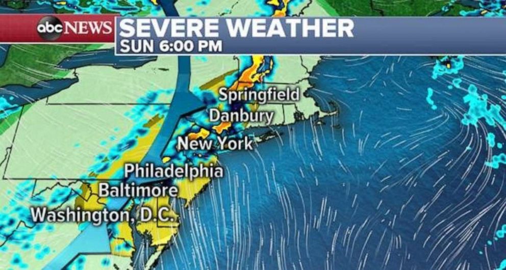 PHOTO: Rain and severe storms will arrive in the Northeast on Sunday night.