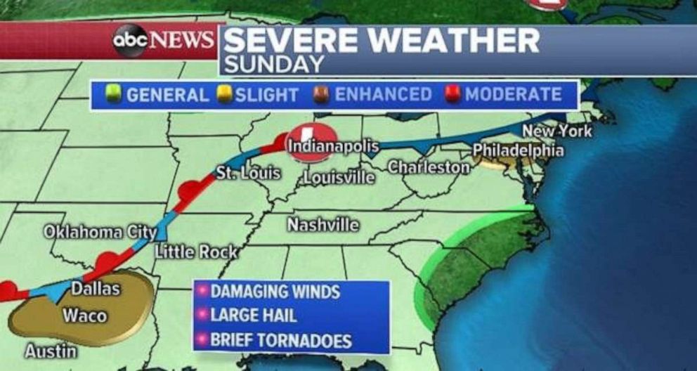 PHOTO: Severe weather is possible Sunday in Texas and the Mid-Atlantic.