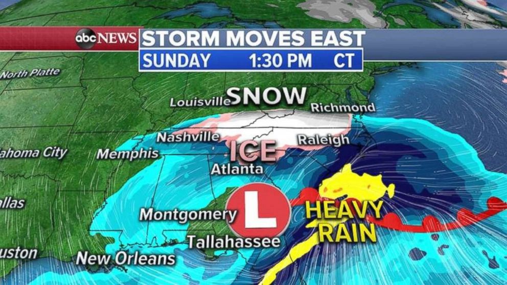 PHOTO: The mixed precipitation moves onto the East Coast on Sunday.