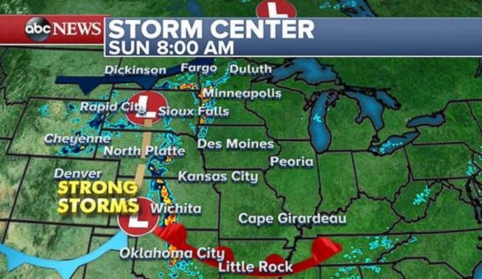 New storms will be firing up in the Plains on Sunday morning.