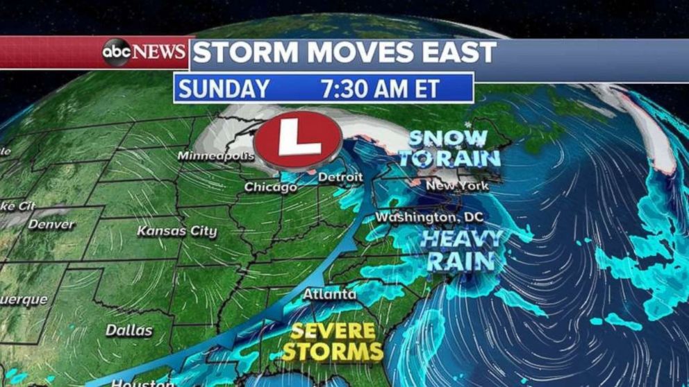 PHOTO: The Northeast will see a wintery mix on Sunday, while rain will continue in the South and Mid-Atlantic.