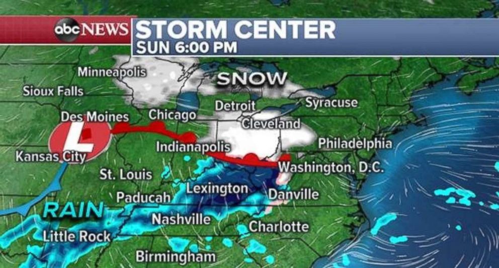 PHOTO: Snow and rain will move into the Midwest on Sunday night.
