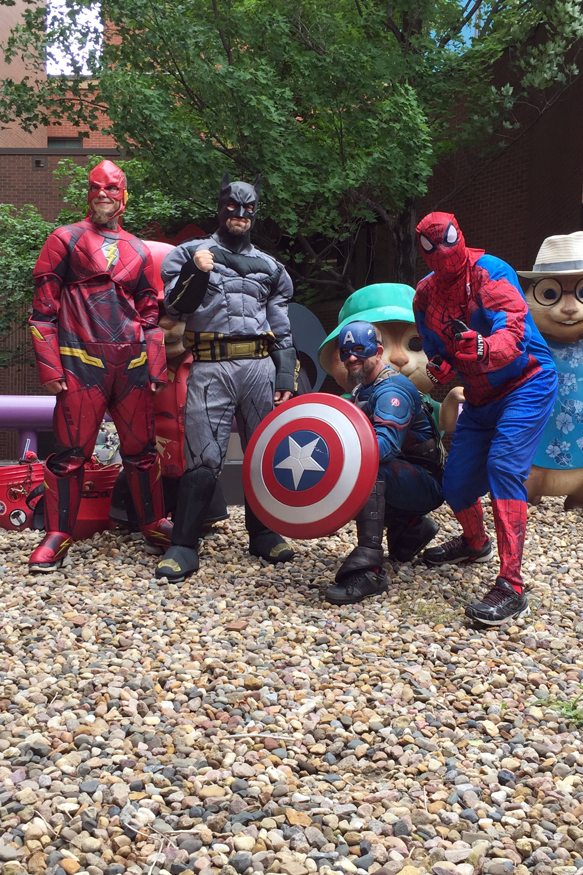 PHOTO: A team from Larry's Window Cleaning Service works in superhero costumes at Blank Children's Hospital in Des Moines, Iowa, to surprise some little patients, June 26, 2018.