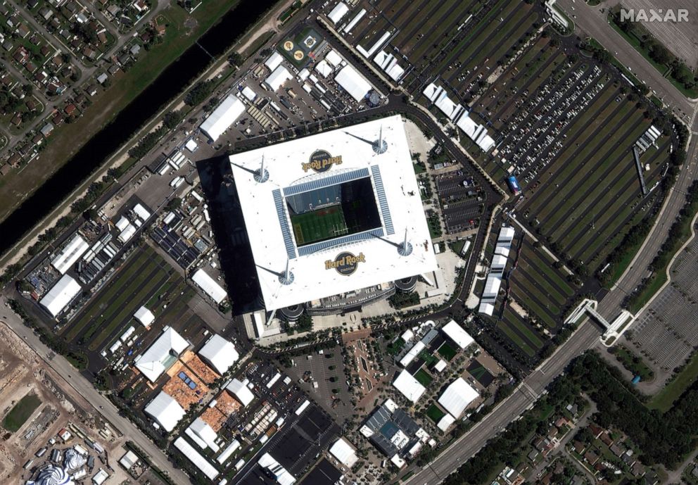 PHOTO: In this Jan. 26, 2020 an overview of Hard Rock Stadium is seen prior to the Super Bowl LIV game on Feb. 2, 2020, in Miami Gardens, Fla.