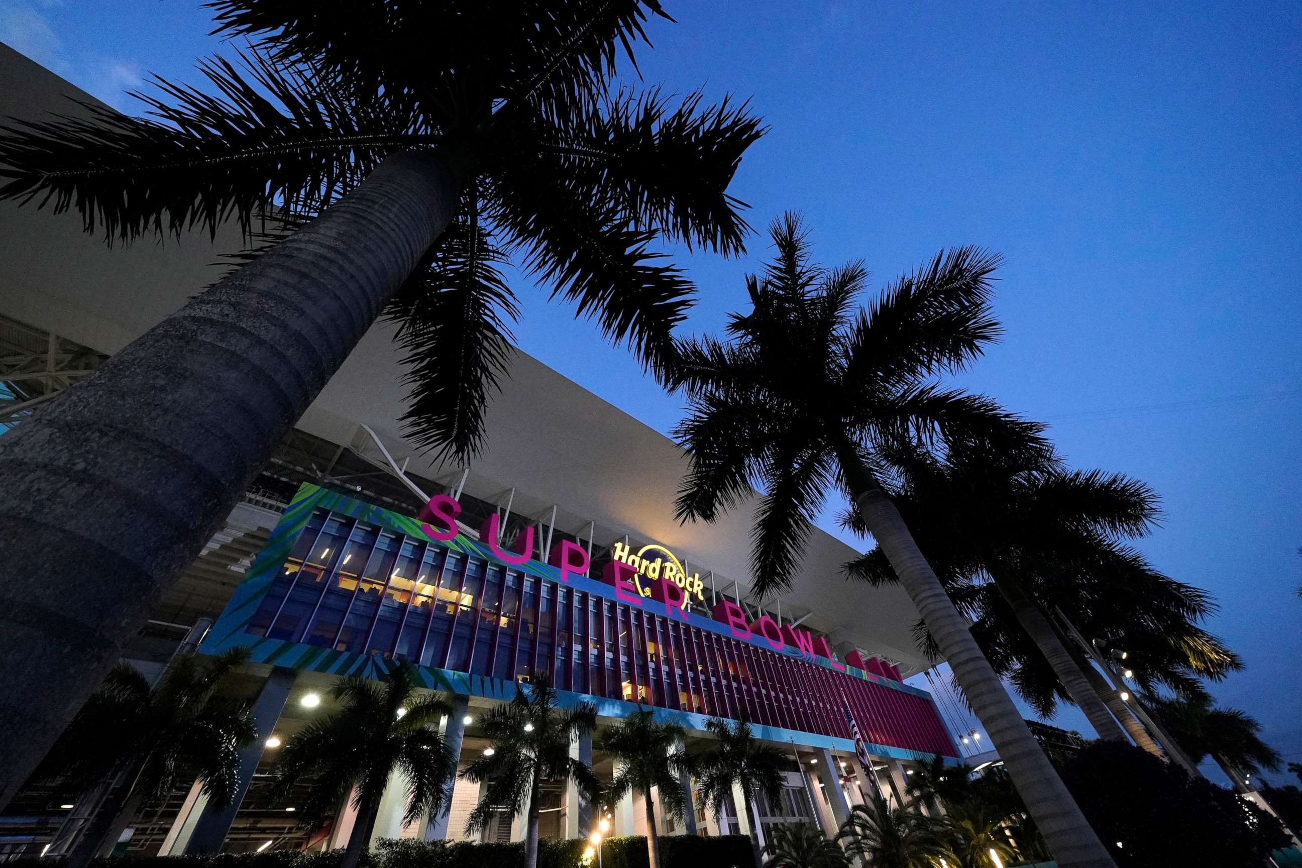 PHOTO: Hard Rock Stadium is shown, Jan. 30, 2020, in Miami Gardens, Fla., in preparation for the NFL Super Bowl 54 football game.