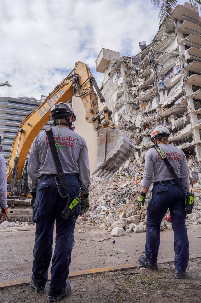 PHOTO: Miami Dade Fire Department crew work at the site of a collapsed Florida condominium complex in Surfside, Fla., July 2, 2021.