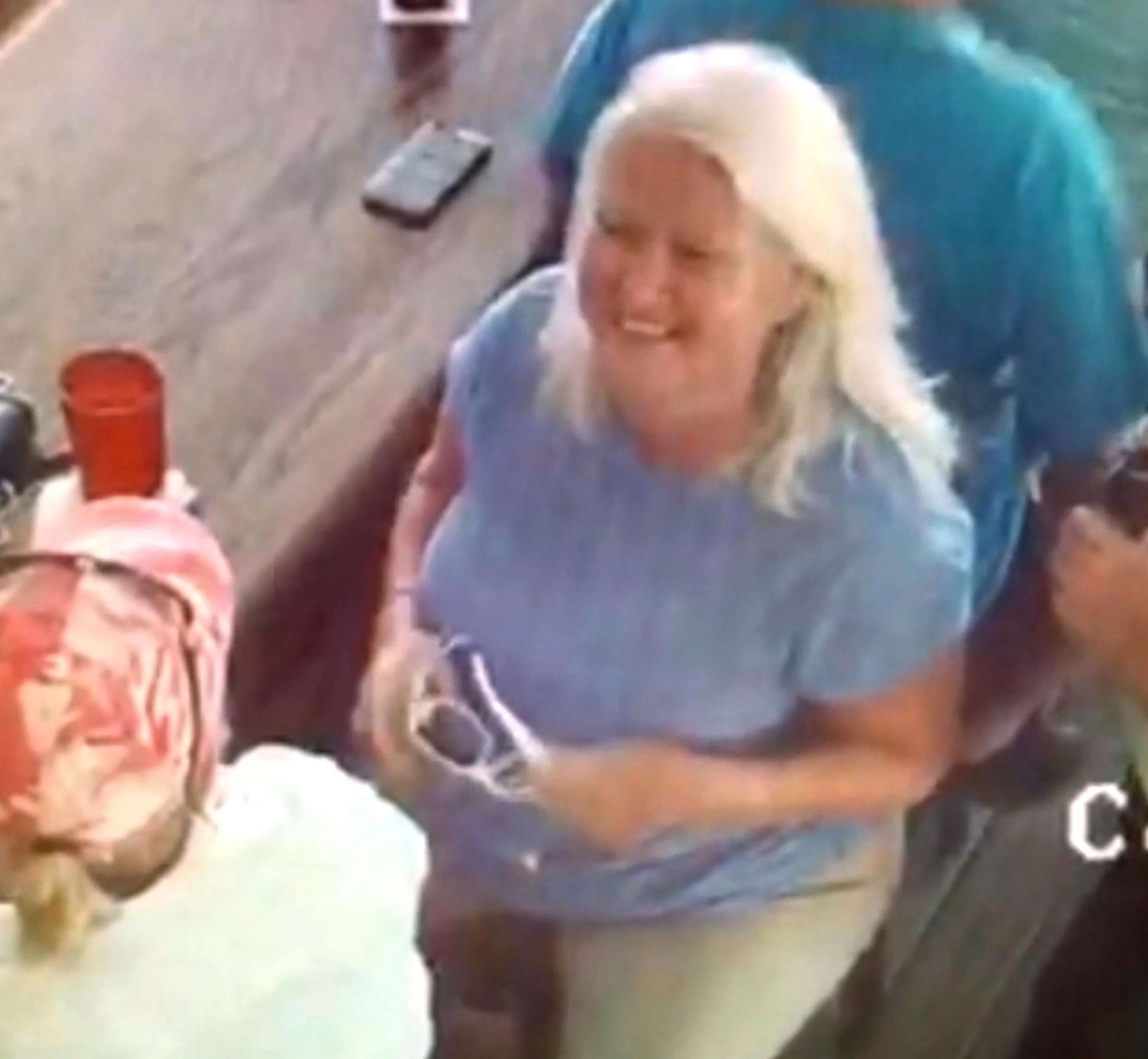 PHOTO: Pamela Hutchinson is seen here in this surveillance video released by  Lee County Sheriff's Office meeting with suspect Lois Riess in Fort Myers, Fla.