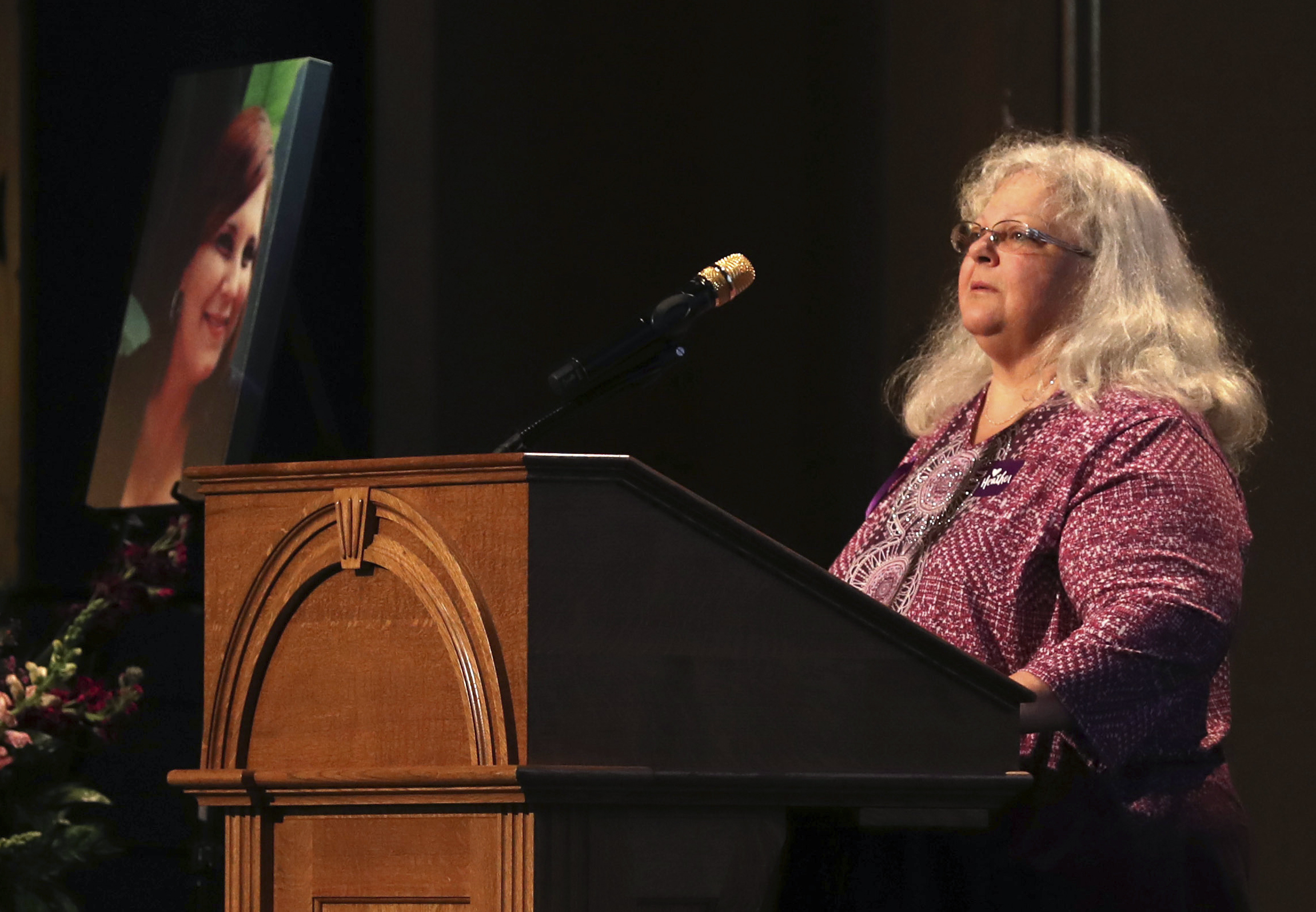 PHOTO: Susan Bro, mother to Heather Heyer, speaks during a memorial for her daughter, at the Paramount Theater, Aug. 16, 2017, in Charlottesville, Va. 