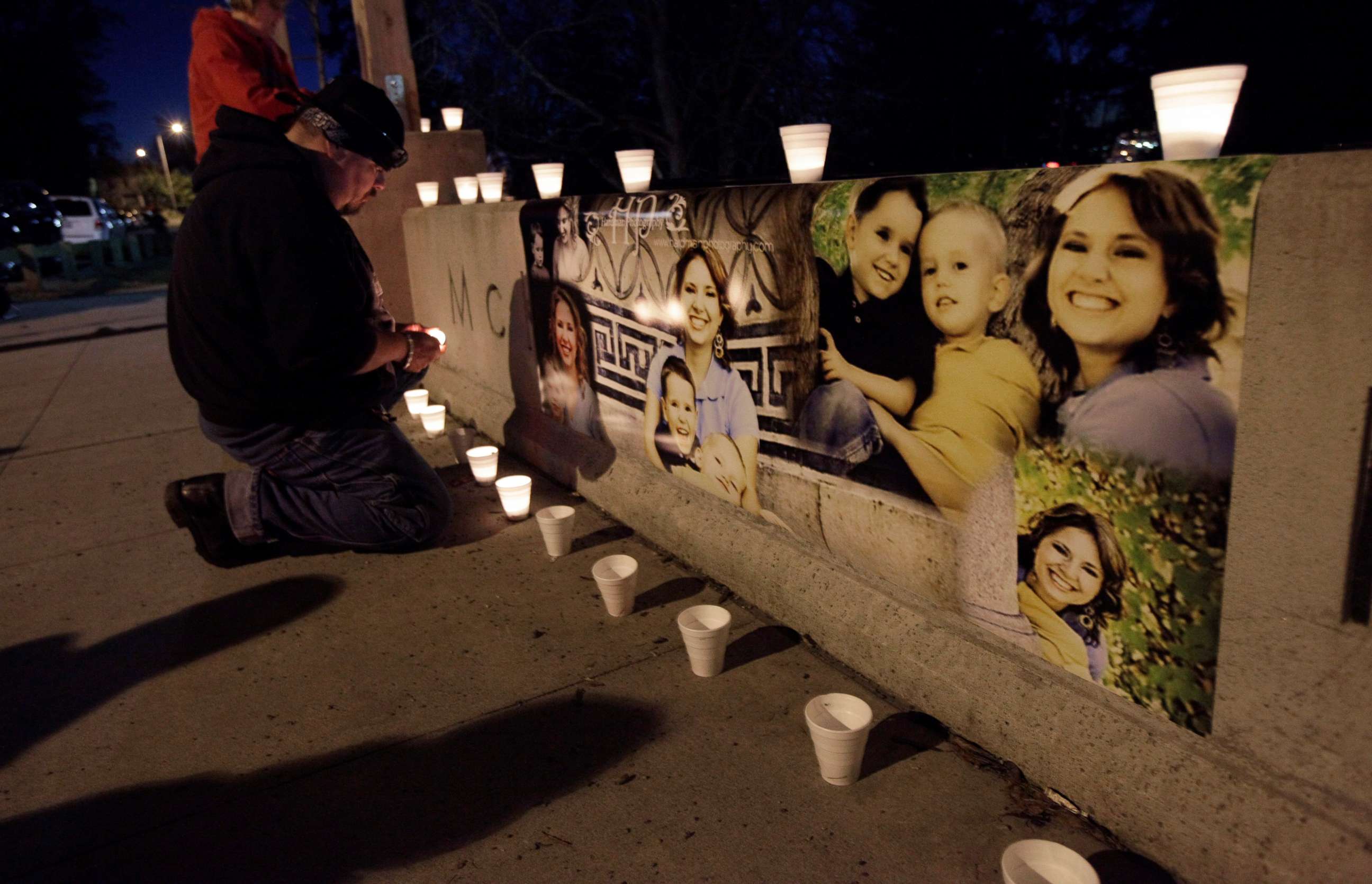 PHOTO: A makeshift memorial with photographs of Susan Cox Powell and her sons Braden and Charlie, is lit with candles during a vigil at McKinley Park in Tacoma, Wash., Feb. 6, 2012.