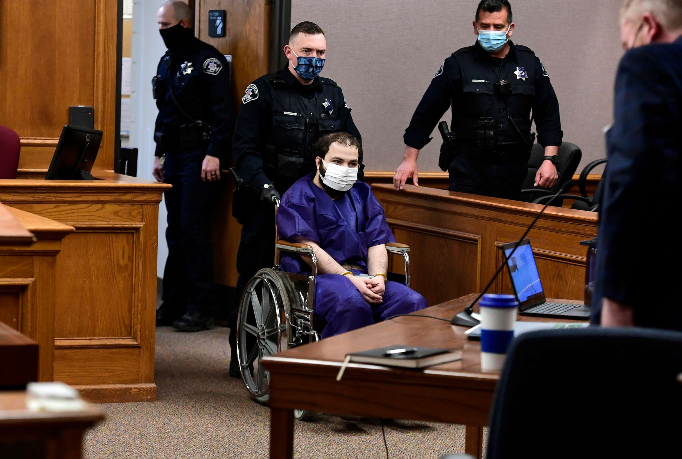 PHOTO: Ahmad Al Aliwi Alissa, 21, appears before Boulder District Court Judge Thomas Mulvahill at the Boulder County Justice Center in Boulder, Colo., March 25, 2021.