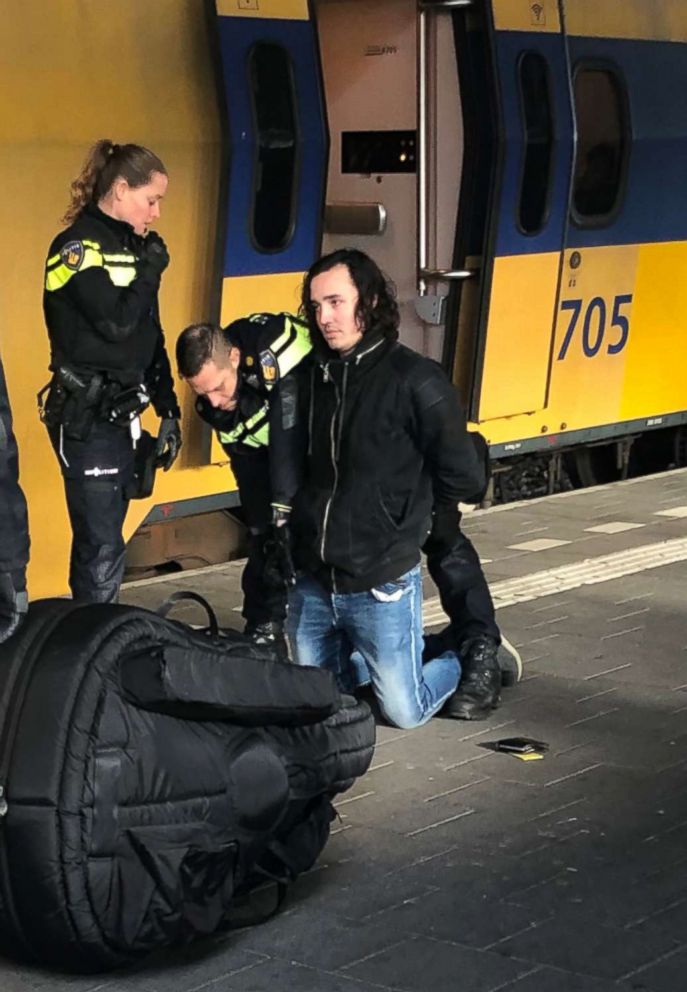 PHOTO: The suspect in the stabbing death of an American student as he was arrested at the Eindhoven train station.