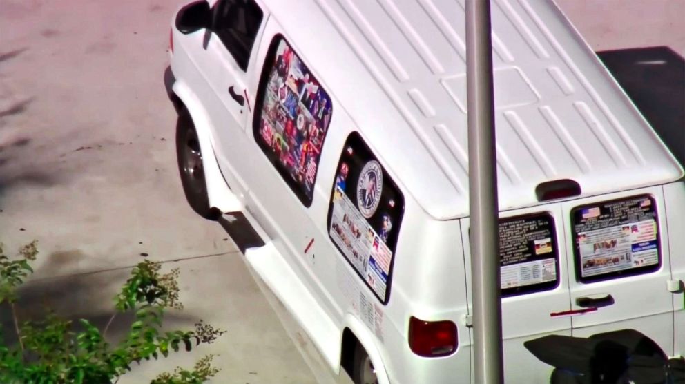 PHOTO: This frame grab from video provided by WPLG-TV shows a van parked in Plantation, Fla., Oct. 26, 2018, that authorities have been examining in connection with package bombs that sent to high-profile critics of President Donald Trump. 