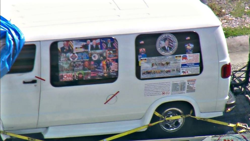 PHOTO: In this still image taken from WPLG video, a van is towed on Oct. 26, 2018, in Plantation, Fla., in connection with the 12 pipe bombs and suspicious packages mailed to top Democrats. 