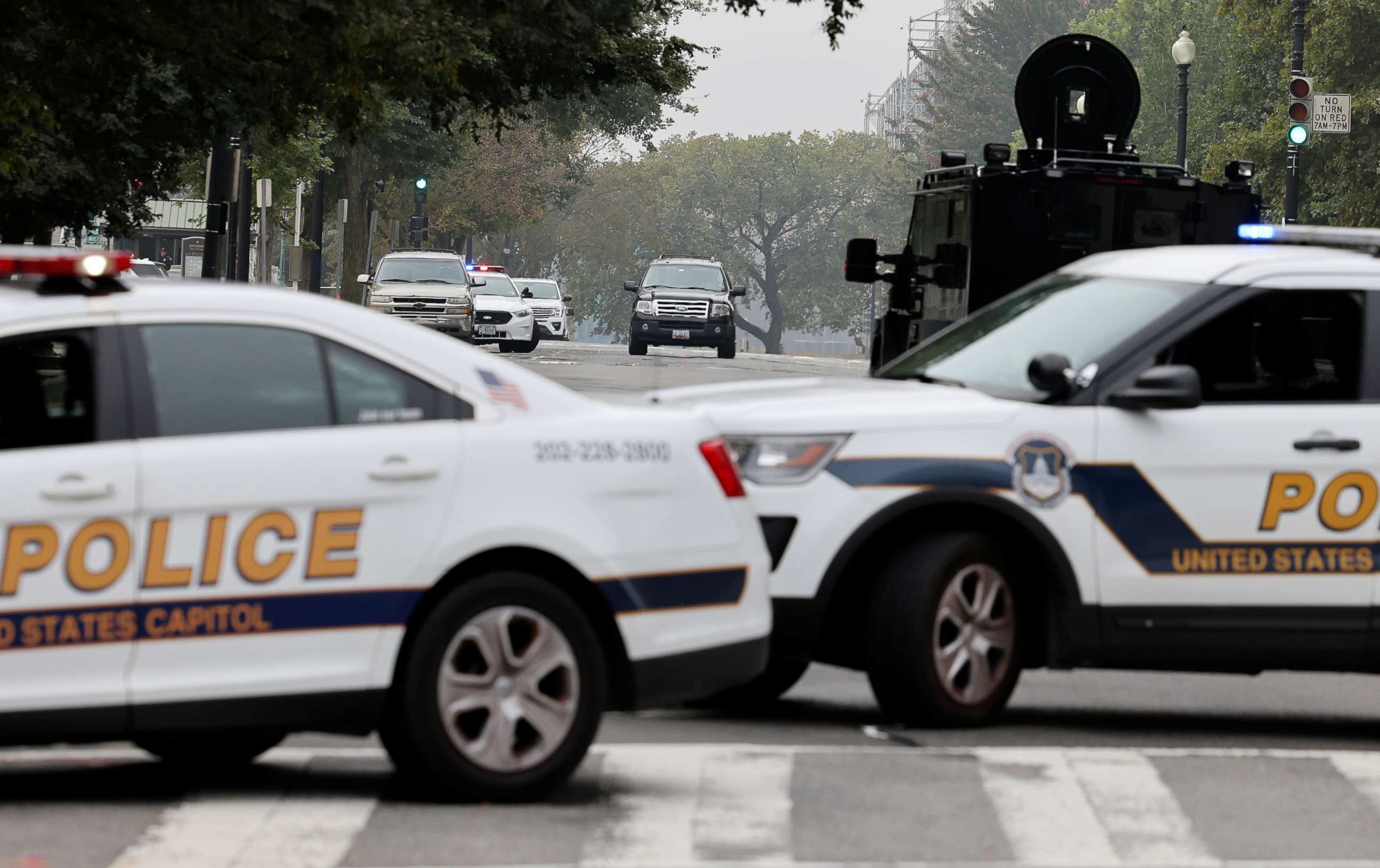 PHOTO: U.S. Capitol Police vehicles block a street as they investigate a suspicious vehicle in front of the U.S. Supreme Court in Washington, Oct. 5, 2021.