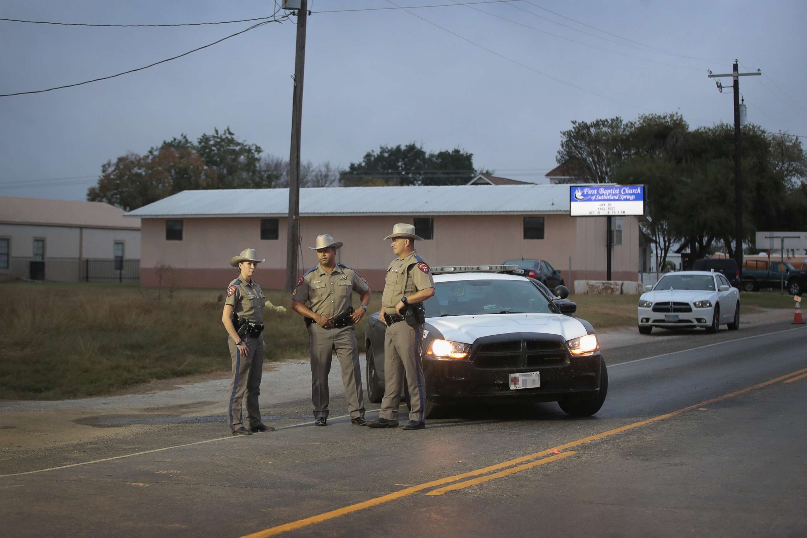 PHOTO: Law enforcement officials continue their investigation into the shooting at the First Baptist Church of Sutherland Springs, Nov. 7, 2017, in Sutherland Springs, Texas.