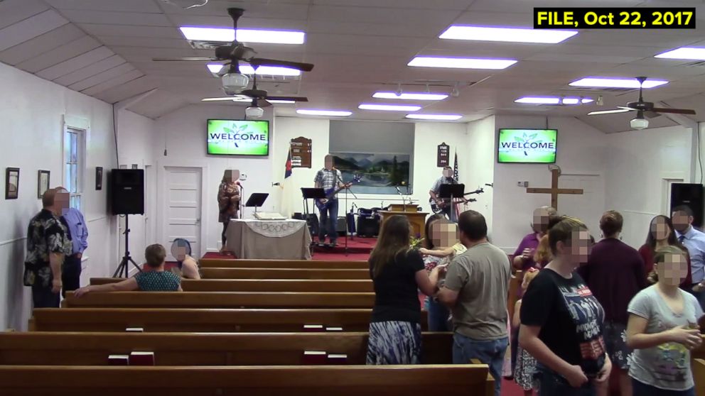 PHOTO: A grab made from video posted to YouTube on Oct. 22, 2017 shows a service at the First Baptist Church of Sutherland Springs, Texas.