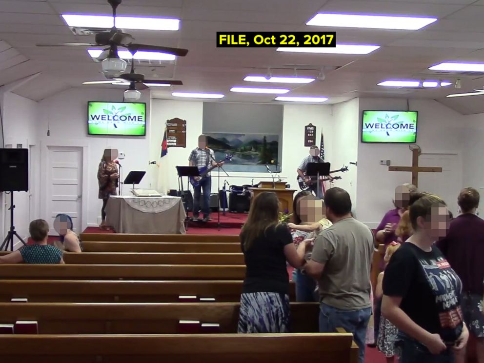 PHOTO: A grab made from video posted to YouTube on Oct. 22, 2017 shows a service at the First Baptist Church of Sutherland Springs, Texas.