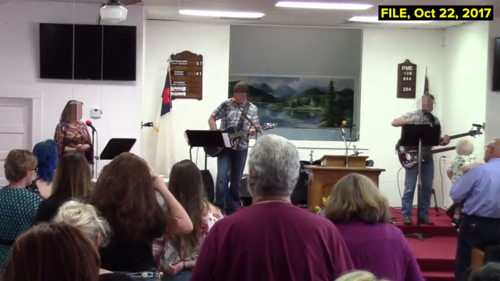 PHOTO: A grab made from video posted to YouTube on Oct. 22, 2017 shows a service at the First Baptist Church of Sutherland Springs, Texas.