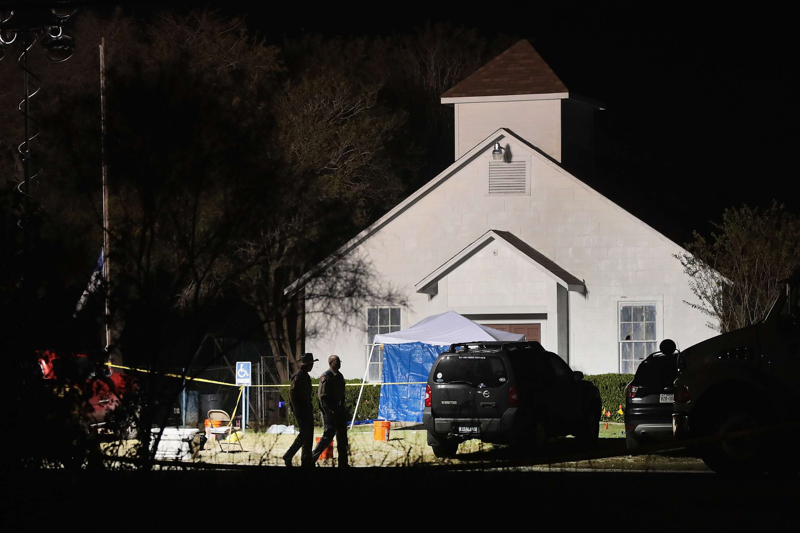 PHOTO: In this Nov. 6, 2017 file photo law enforcement officials continue their investigation at First Baptist Church of Sutherland Springs Texas.