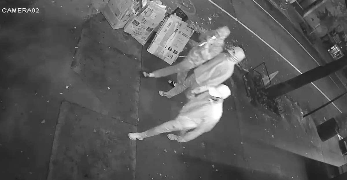 PHOTO: Surveillance footage captured a close up image of three males wearing baseball caps and hooded sweatshirts whom NYPD suspects are the  vandals who painted the pink swastika on the Midtown Manhattan synagogue.