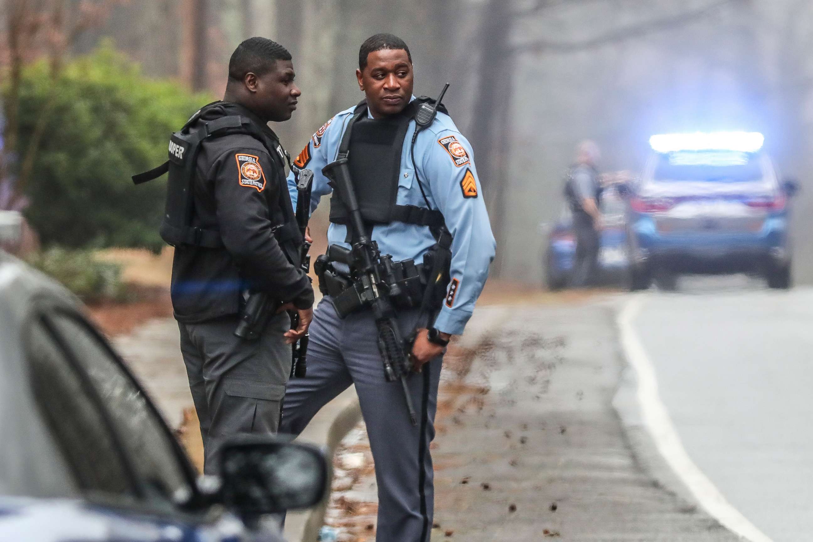 PHOTO: Georgia state troopers stand along Key Road in Atlanta on Wednesday, Jan. 18, 2023.