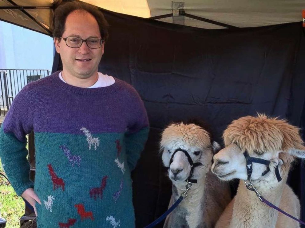 PHOTO: Sam Barsky knits sweaters of famous places and landmarks, and then visits those places decked out his matching sweaters.