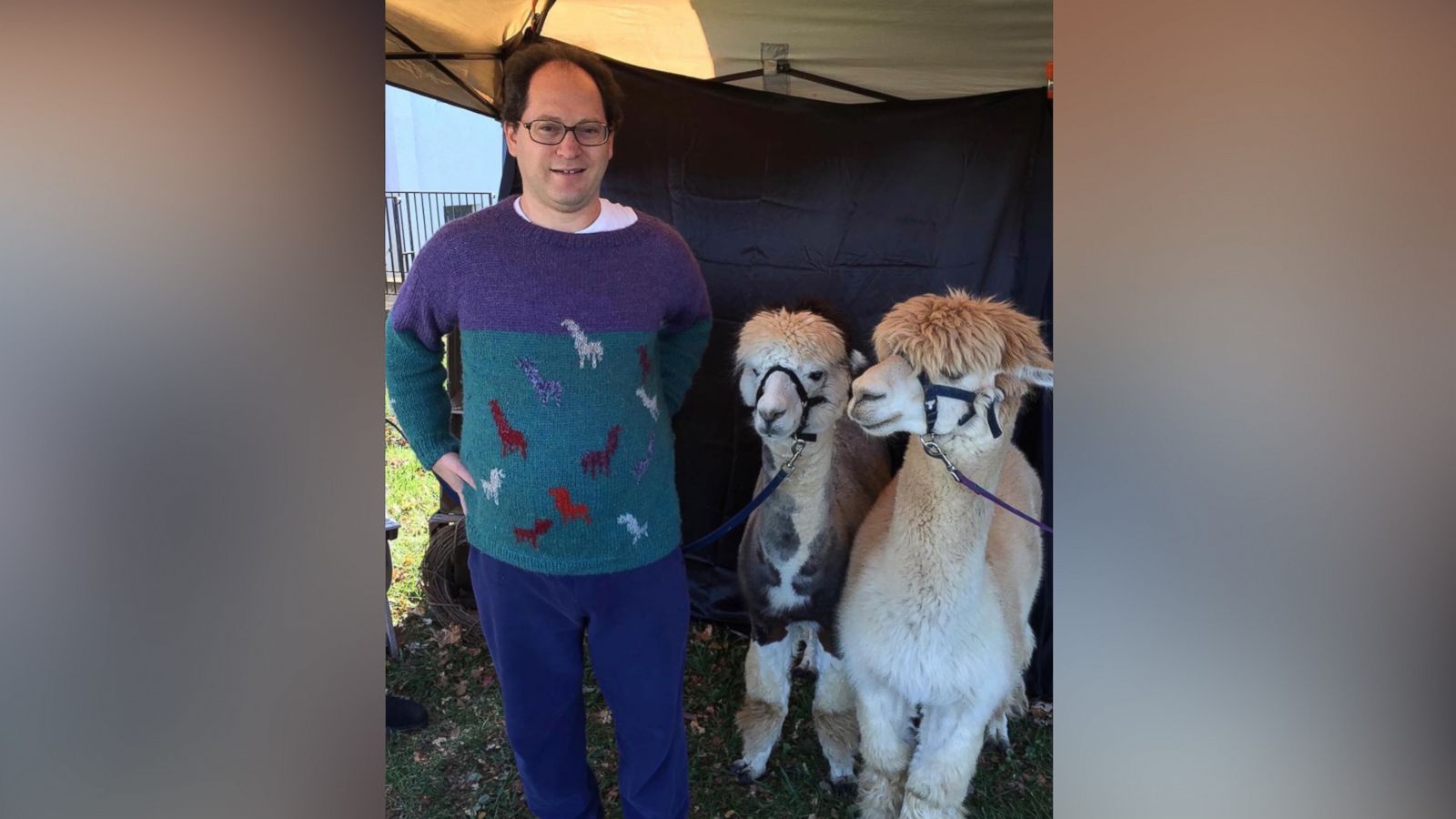 PHOTO: Sam Barsky knits sweaters of famous places and landmarks, and then visits those places decked out his matching sweaters.