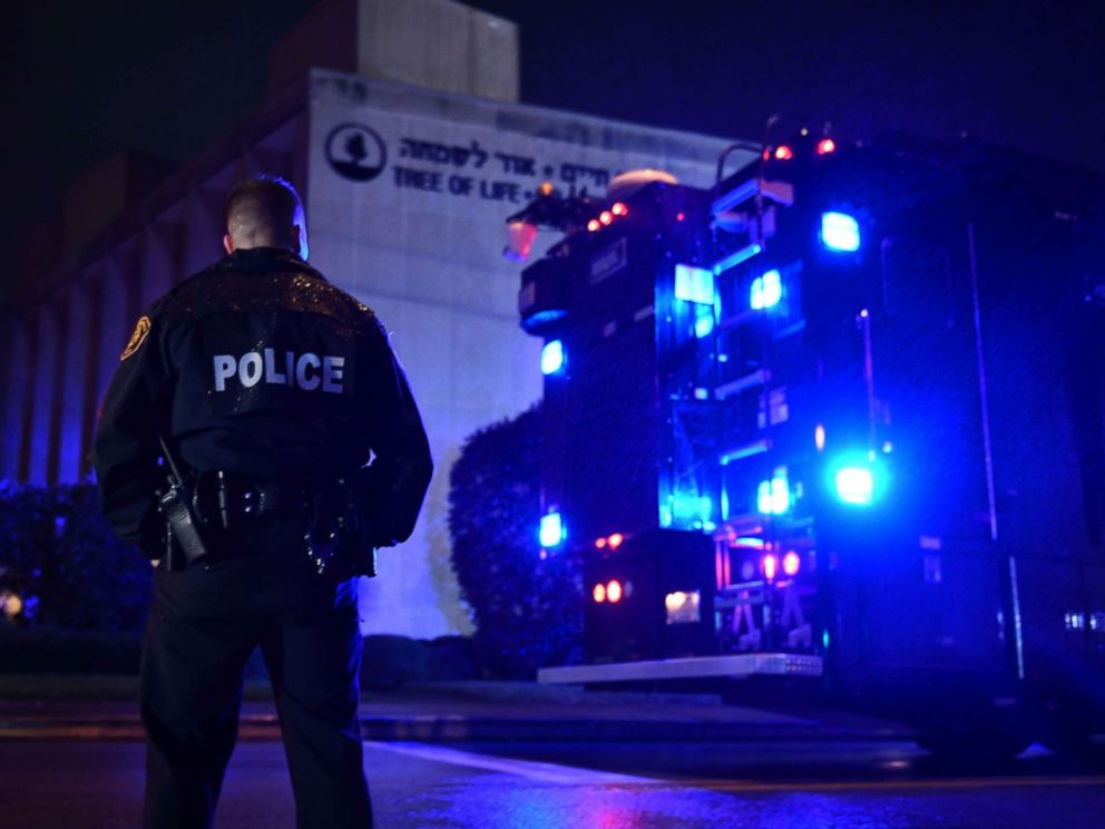 PHOTO: A police officer stands outside the Tree of Life Synagogue after a fatal shooting in Pittsburgh, Oct. 27, 2018.