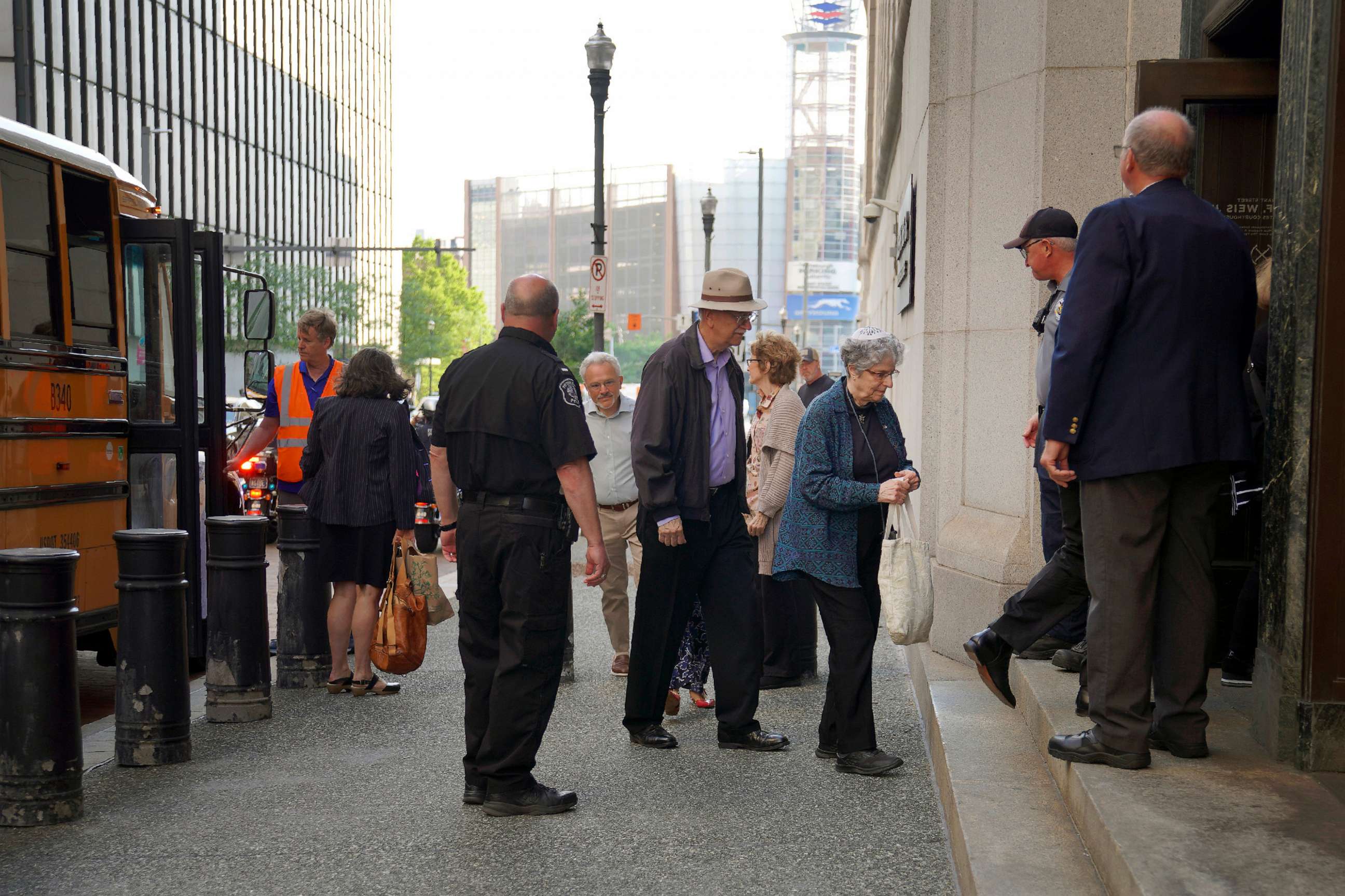 PHOTO: Members of Pittsburgh's Jewish community enter the Federal courthouse in Pittsburgh for the first day of trial for Robert Bowers, the suspect in the 2018 synagogue massacre, May 30, 2023, in Pittsburgh.