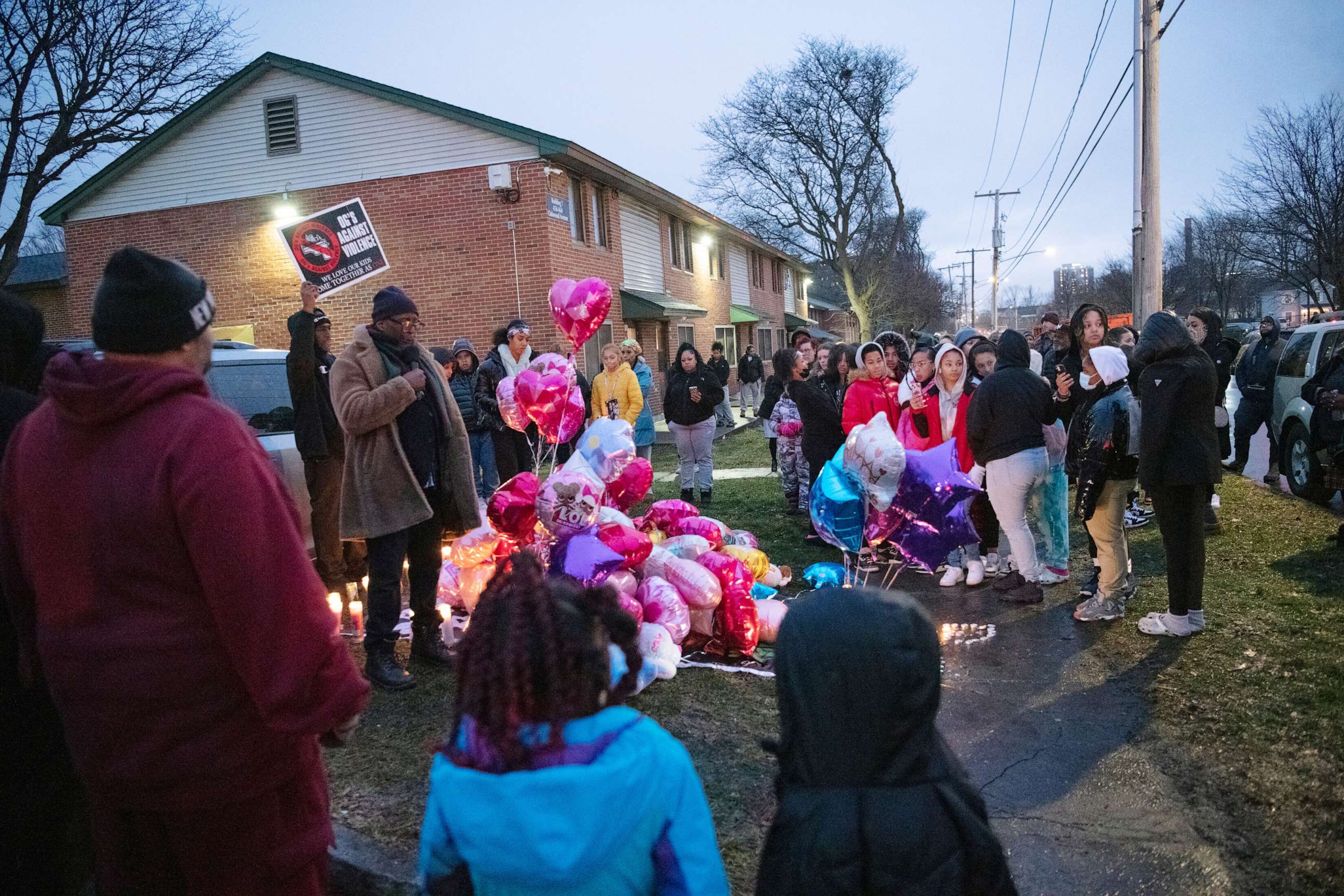 PHOTO: Family, friends and community members gather to remember Brexialee Torres who was killed the nigh before in a drive-by shooting at the intersection of Martin Luther King East and Oakwood Avenue in Syracuse, N.Y., Jan. 17, 2023.