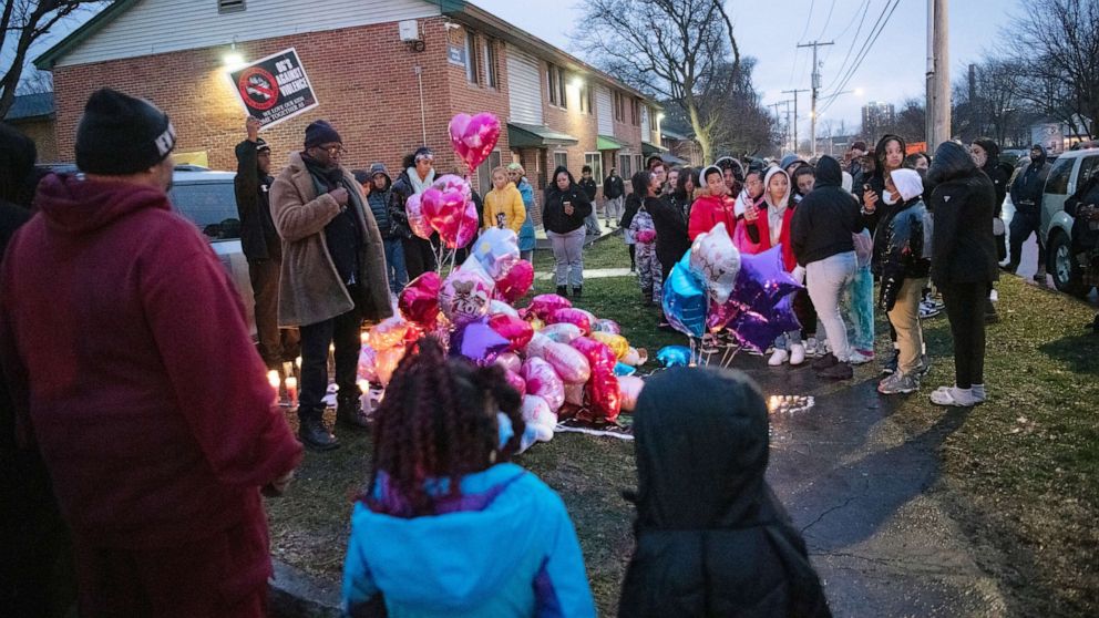 PHOTO: Family, friends and community members gather to remember Brexialee Torres who was killed the nigh before in a drive-by shooting at the intersection of Martin Luther King East and Oakwood Avenue in Syracuse, N.Y., Jan. 17, 2023.