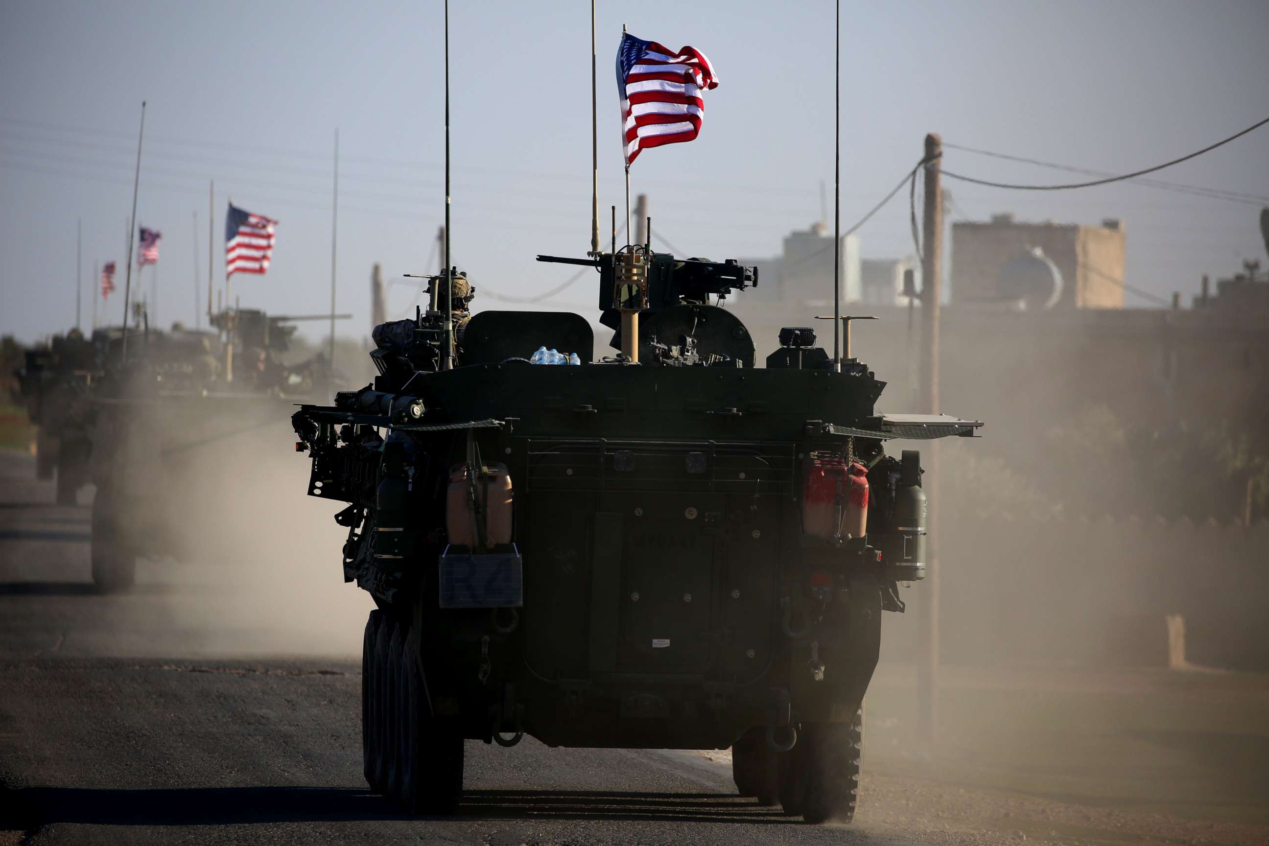 PHOTO: A convoy of US forces drive near the village of Yalanli, on the western outskirts of the northern Syrian city of Manbij,  March 5, 2017.