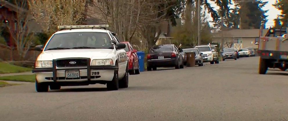 PHOTO: A patrol car rides down the street where an Asian couple was attacked  on Nov. 19, 2020 in Tacoma, Wash., April 2, 2021.
