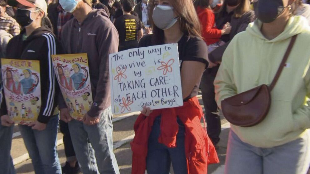 PHOTO: Demonstrators at a rally in San Francisco's Chinatown.