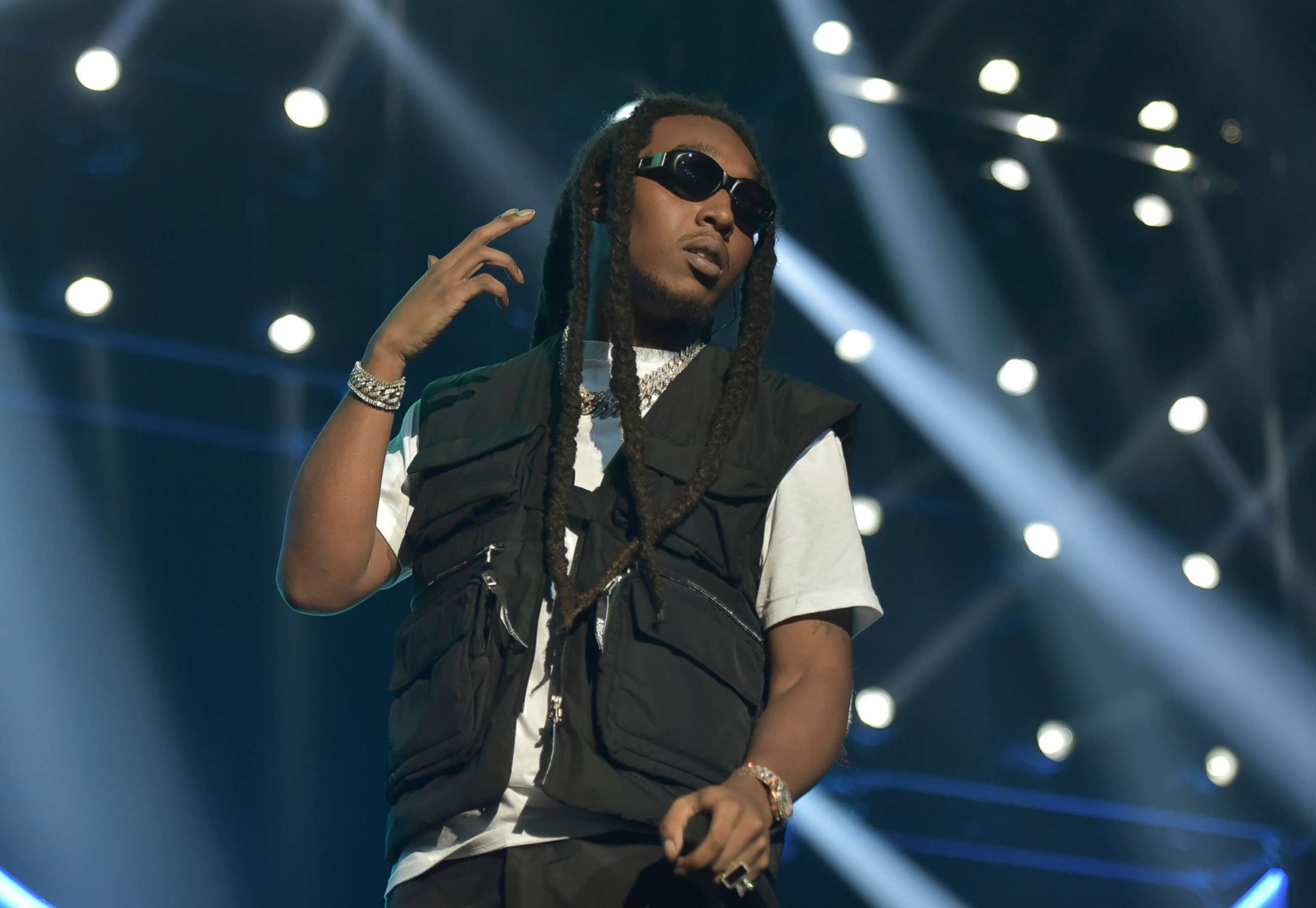 PHOTO: Takeoff of the group Migos performs during the 2019 BET Experience, June 22, 2019, in Los Angeles.