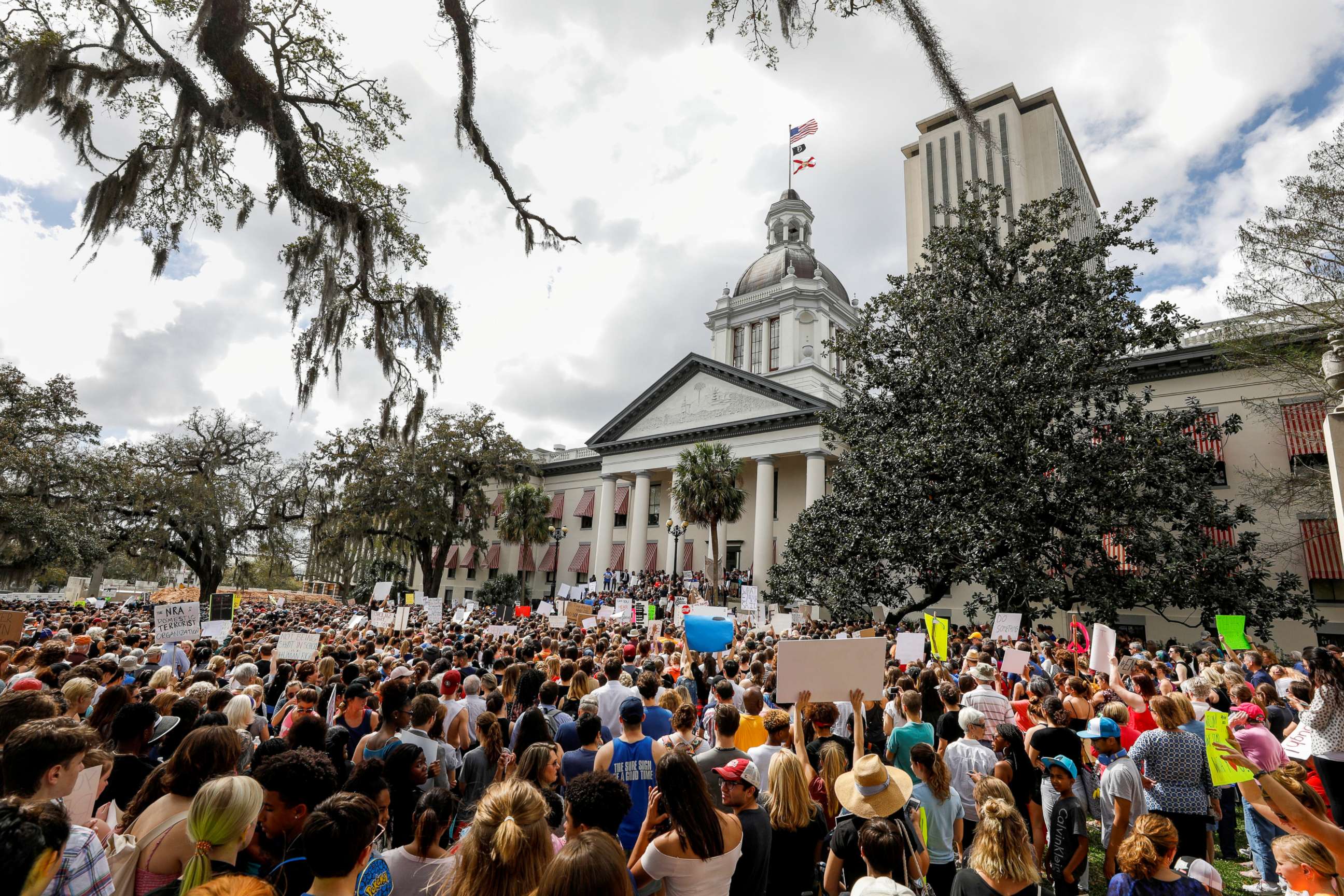 PHOTO: Protesters rally outside the Capitol urging Florida lawmakers to reform gun laws, in the wake of last week's mass shooting at Marjory Stoneman Douglas High School, in Tallahassee, Fla., Feb. 21, 2018.