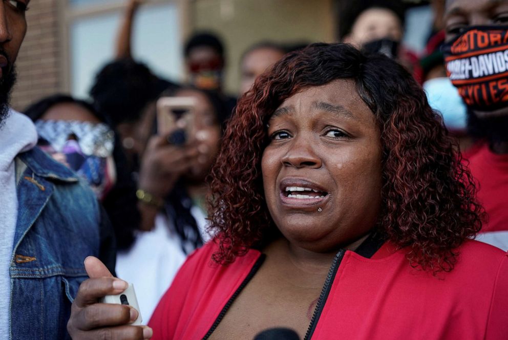 PHOTO: Tamika Palmer speaks during a protest on Sept. 18, 2020, as the community awaits the findings of the grand jury in the case of Breonna Taylor, shot dead in her apartment by police, in Louisville, Ky.