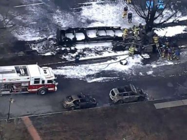Driver dead after tanker truck overturns on highway, sparks massive ...