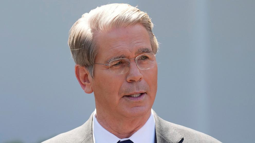 PHOTO: Treasury Secretary Scott Bessent speaks to the press at the White House in Washington, April 9, 2025.