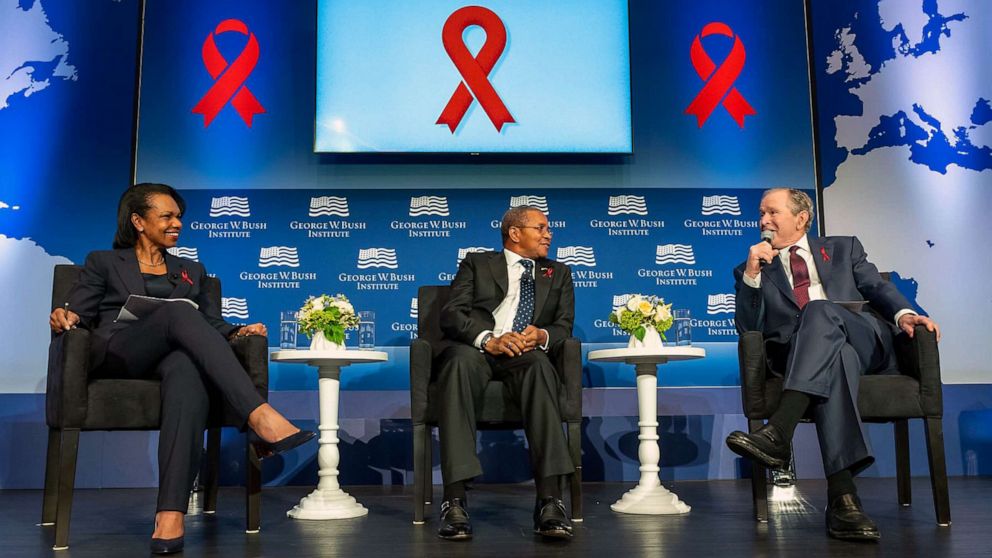 PHOTO: President George W. Bush, former President of Tanzania Dr. Jakaya Mrisho Kikwete, and 66th U.S. Secretary of State Dr. Condoleezza Rice discuss the inception of PEPFAR and its legacy at the PEPFAR at 20 event in Washington, D.C. on Feb. 24, 2023.