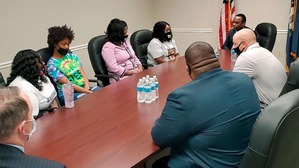PHOTO: Members of Breonna Taylor's family meet with Kentucky Attorney General Daniel Cameron, Aug. 12, 2020, in Louisville, Ky.