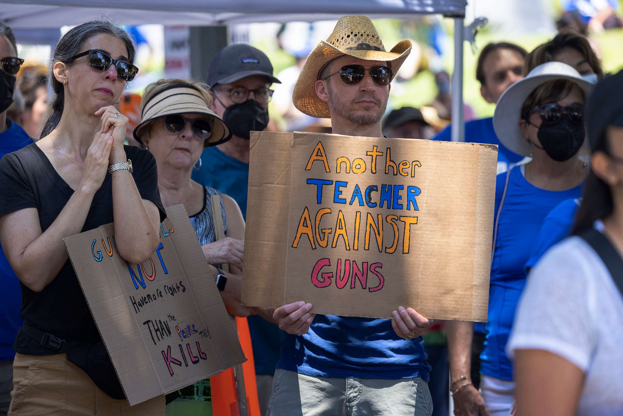 PHOTO: Teachers rally at the March for Our Lives protest on June 11, 2022 in Los Angeles.