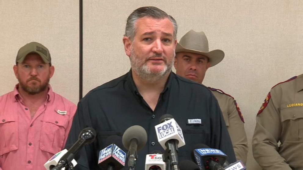 PHOTO: Sen. Ted Cruz speaks at a Kerr County, Texas press conference, July 7, 2025.