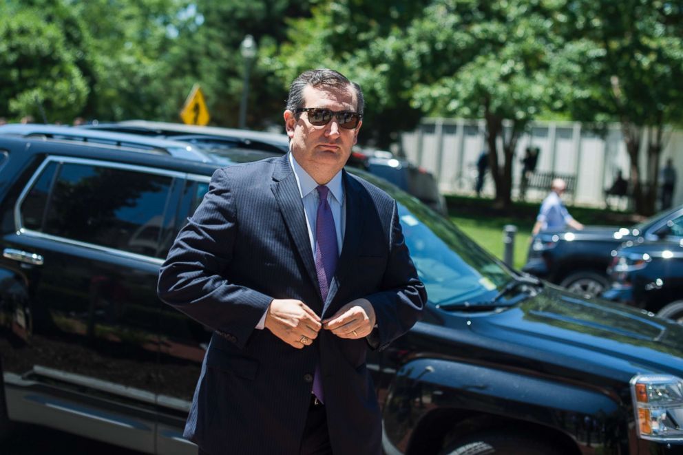 PHOTO: Sen. Ted Cruz arrives for the Republican Senate Policy luncheon at the National Republican Senatorial Committee, June 12, 2018.